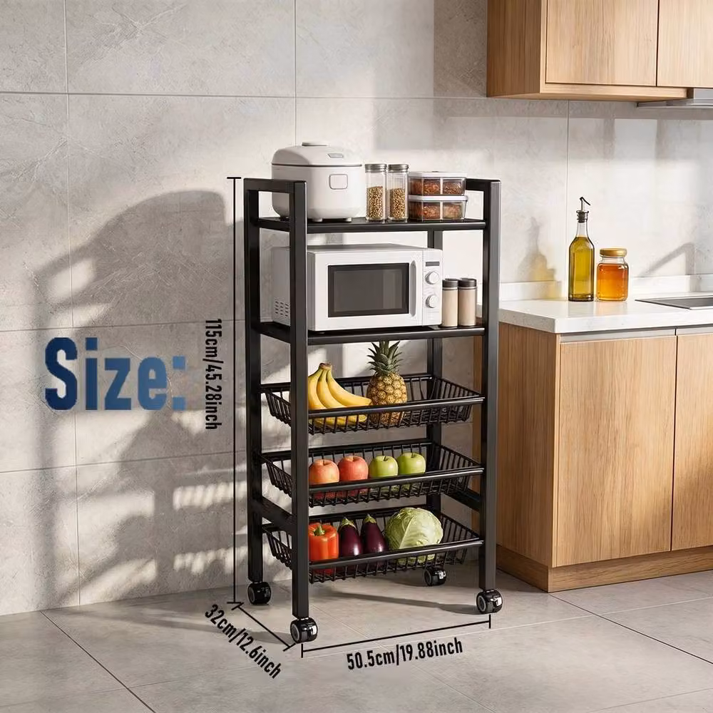KORVIXA 5 Tier Kitchen Trolley Storage Rack in Black, W/D/H: 100 x 100 x 115 cm – 2