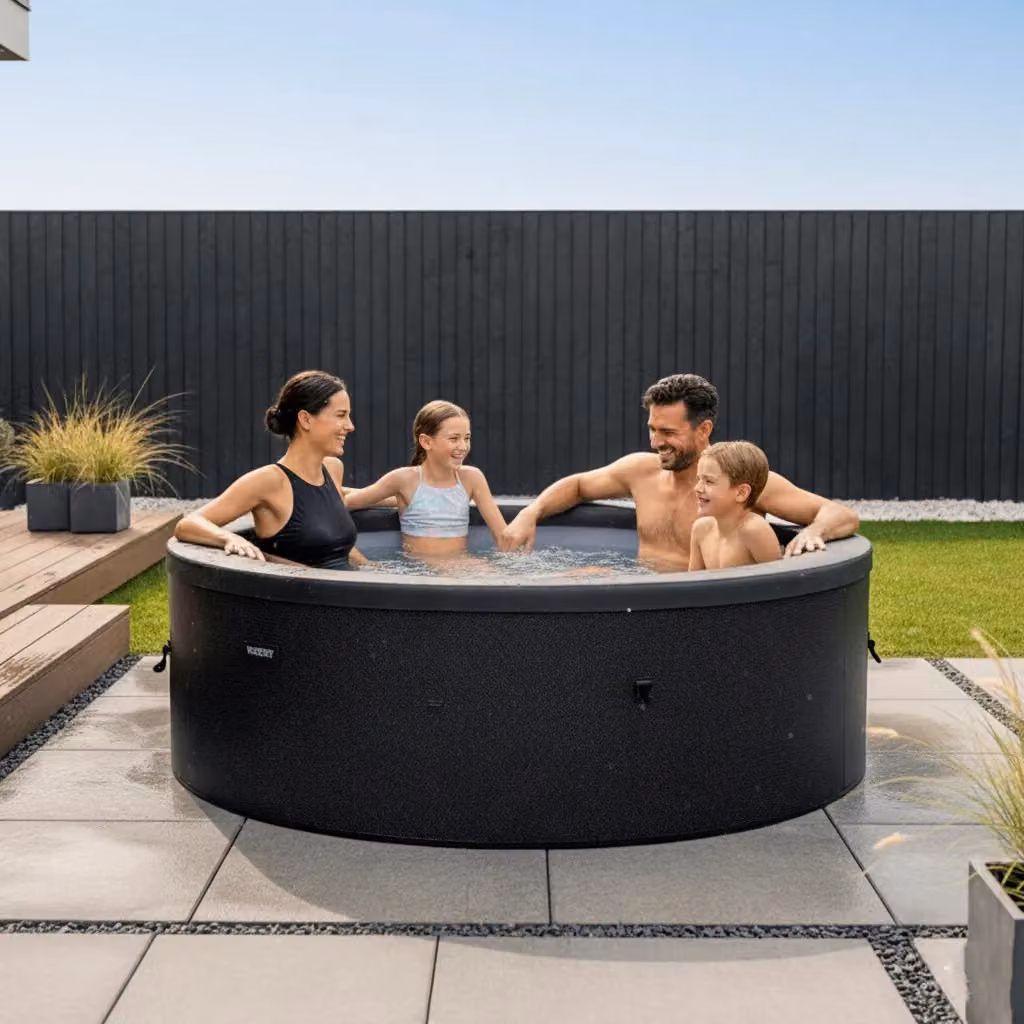 Wave Spas Wave Tahoe 4-Person Round Inflatable Foam Hot Tub Bundle with Thermal Cover and Ground Sheet in Black – 2