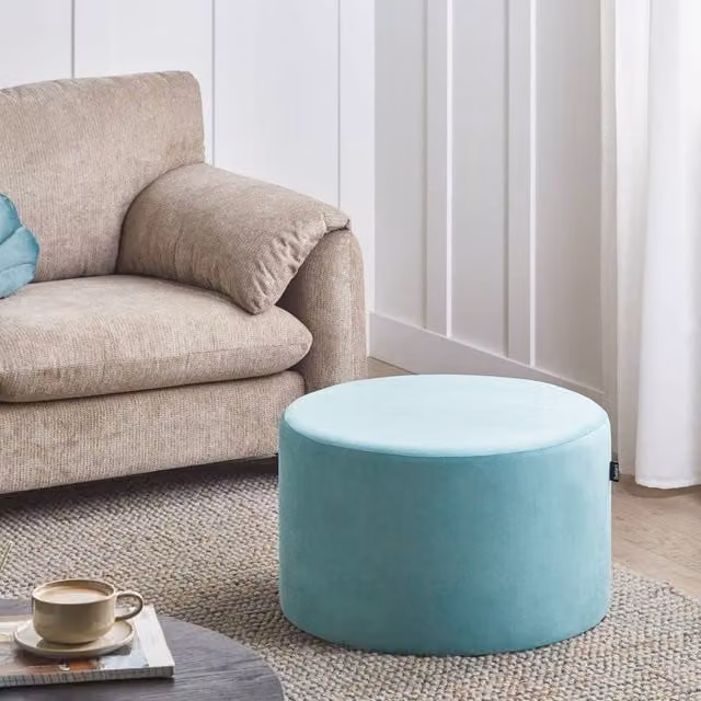 Wyld and Coco Mint Green Velvet Round Pouffe Ottoman Footstool