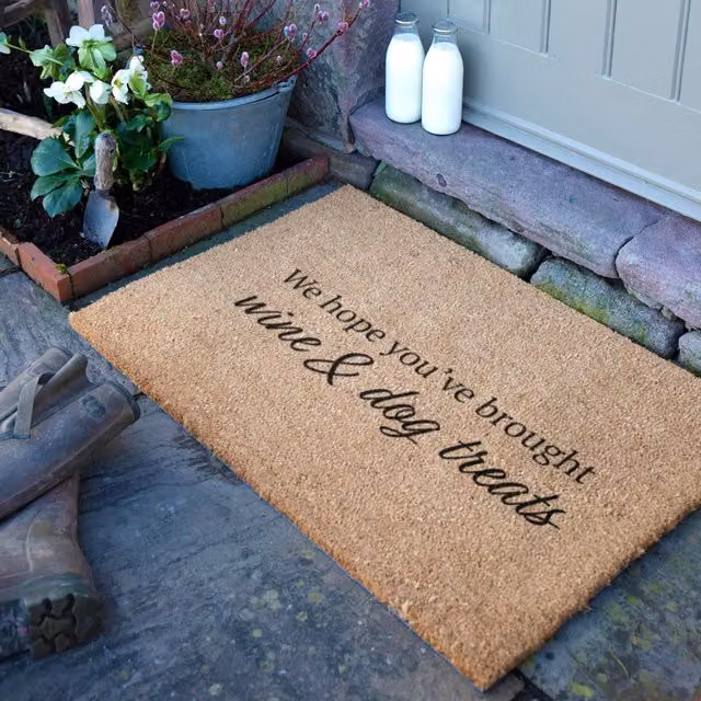 Artsy Mats Wine & Dog Coir Doormat, Brown, W: 90 cm, D: 60 cm