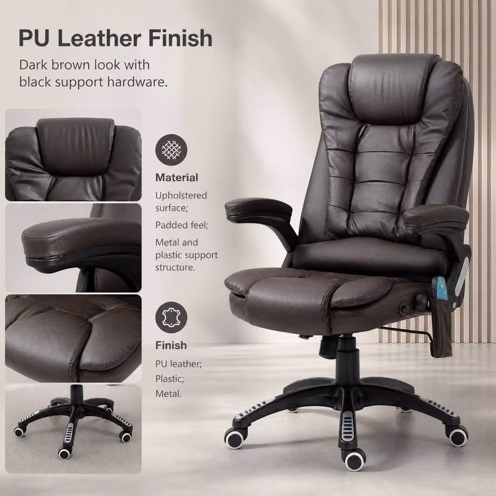 STILVORA Brown Synthetic Leather Executive Office Chair with Heating, Massage and Headrest – 7