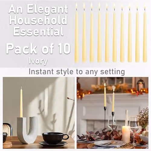 Deco Express Set of 10 Classic Taper Candles in Beige – 3
