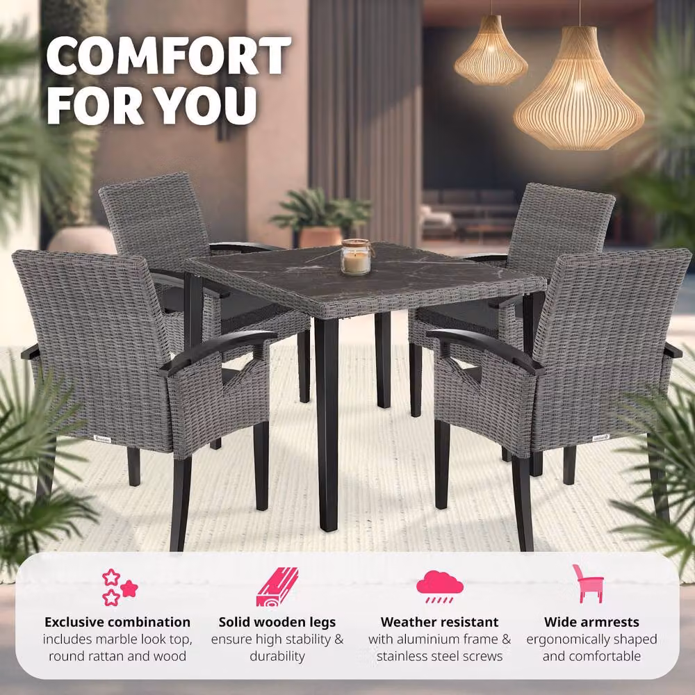 tectake Tarent Dining Table and 4 Rosarno Chairs Set in Grey – 4