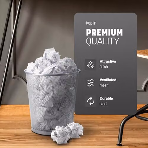 Keplin Round Metal Mesh Waste Paper Bin in Silver – 7
