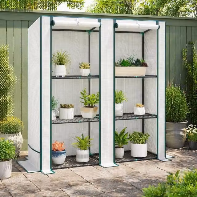 STILVORA Three-Tier Greenhouse with Roll-Up Doors in White, W/D/H: 152 x 48 x 144 cm – 1