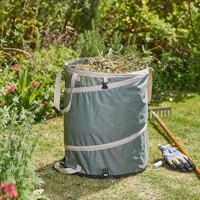 Primrose Large Pop Up Garden Waste Spring Bin with Buckle Attachments, Green