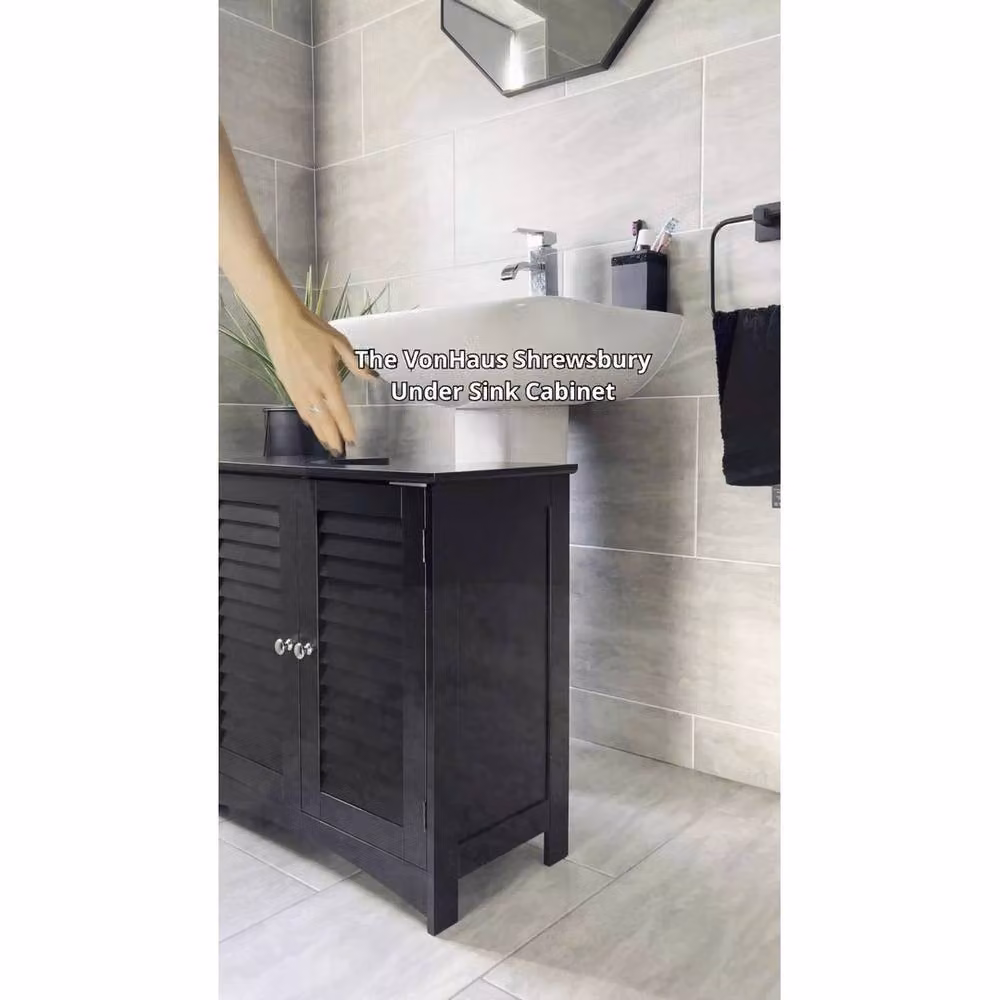 VonHaus FLAVORA Black 2 Door Under Sink Bathroom Cabinet with Internal Shelves – 2