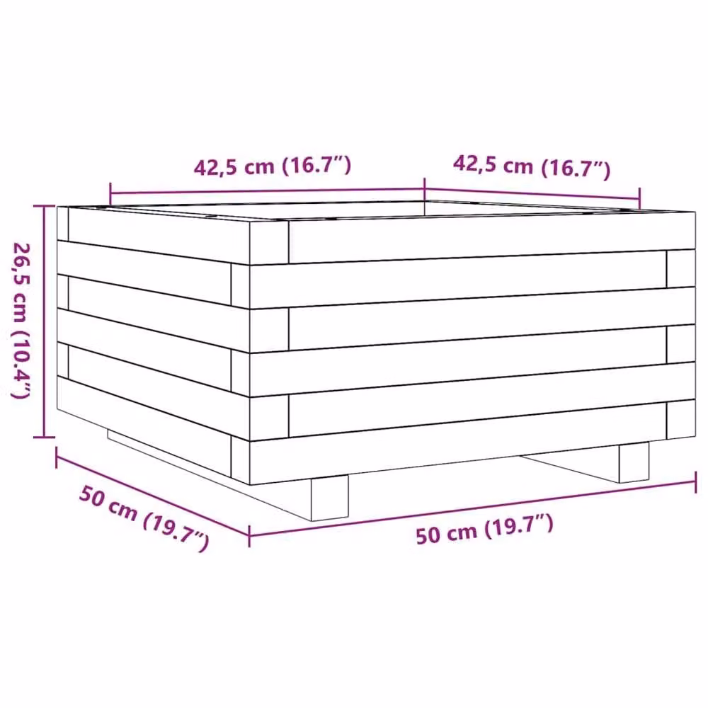 Berkfield Home Garden Wax Brown Solid Wood Pine Planter Tub W: 50 cm, D: 50 cm, H: 26.5 cm – 2
