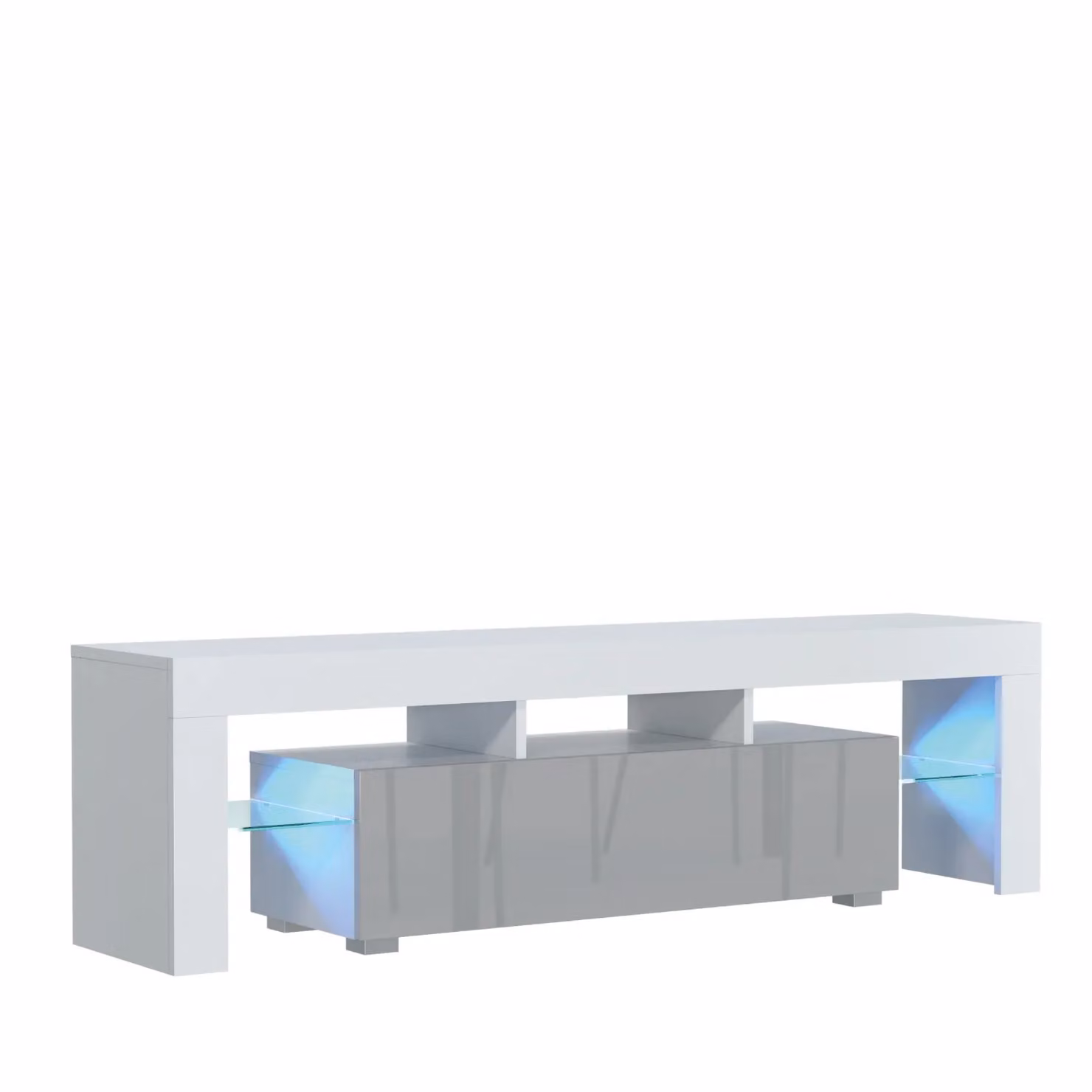 Mex Furniture LTD Modern Glossy TV Unit with LED Lighting in Light Grey, W: 160 cm, D: 35 cm, H: 45 cm – 2