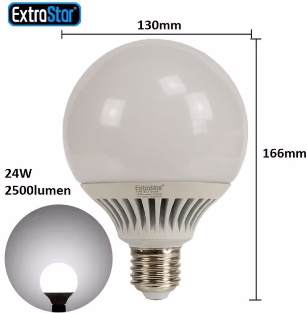 Extrastar 24W LED G130 Globe Ball Bulb, White