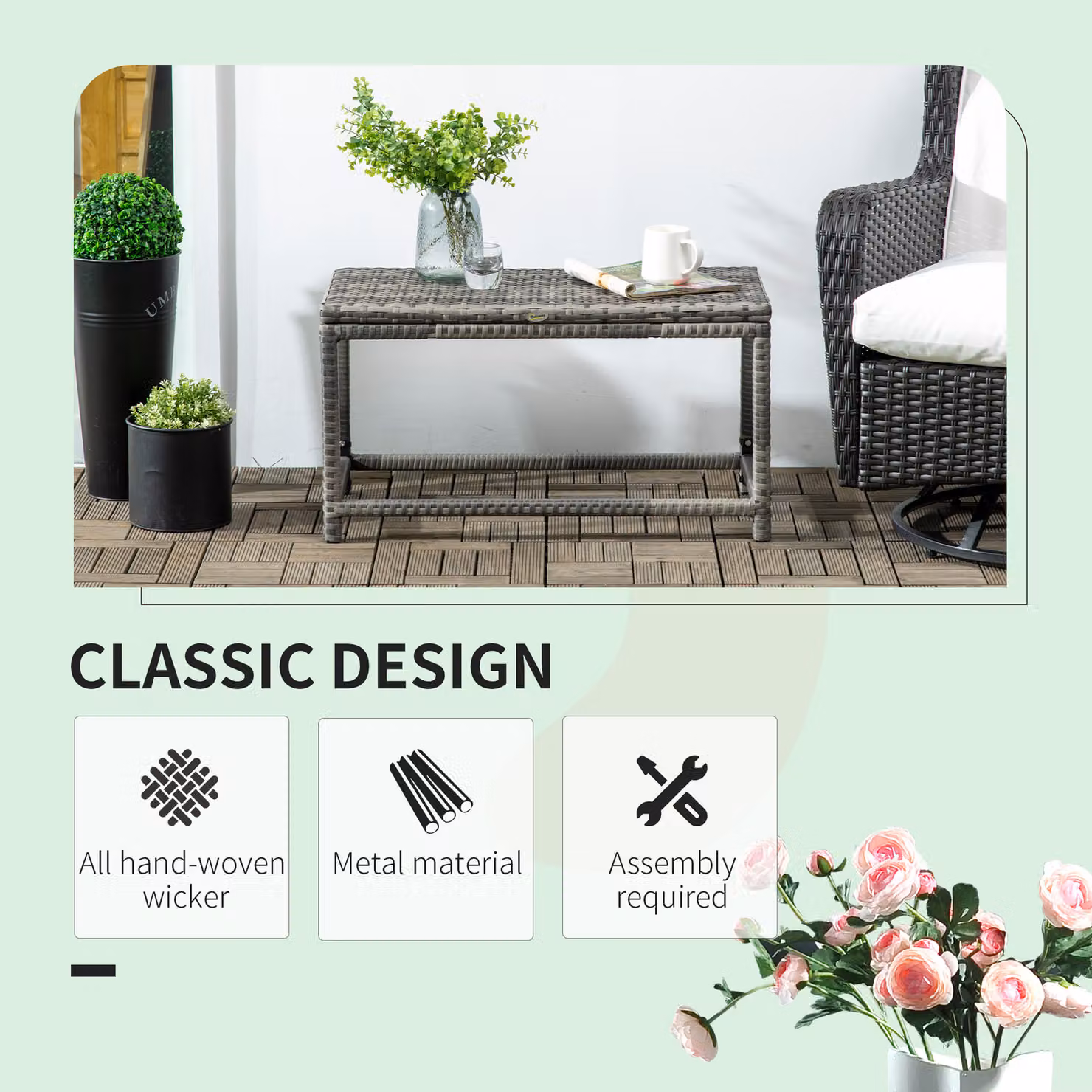 Outsunny Grey Polyrattan Outdoor Coffee Table with X-Shape Support and Underneath Storage – 4