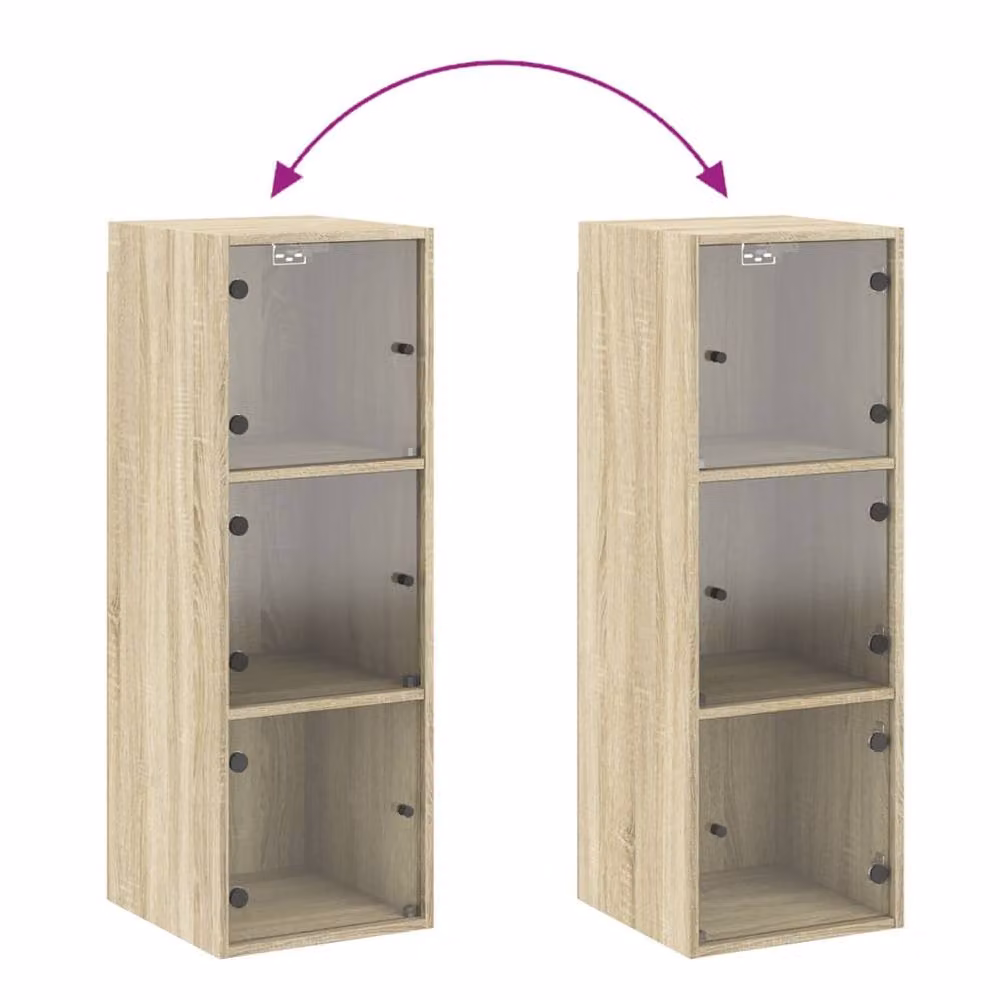 Berkfield Home Wall Mounted Cabinet with Glass Doors in Sonoma Oak, Light Tan, W/D/H: 35 x 37 x 100 cm – 2