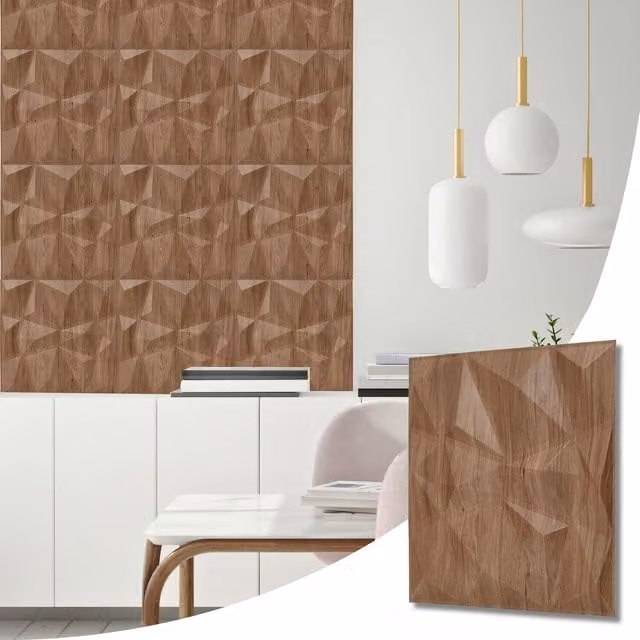 NOVECRAFTO Matt Brown Wood Look 3D PVC Wall Panels with Geometric Diamond Design, W: 50 cm, H: 50 cm, D: 1.5 cm
