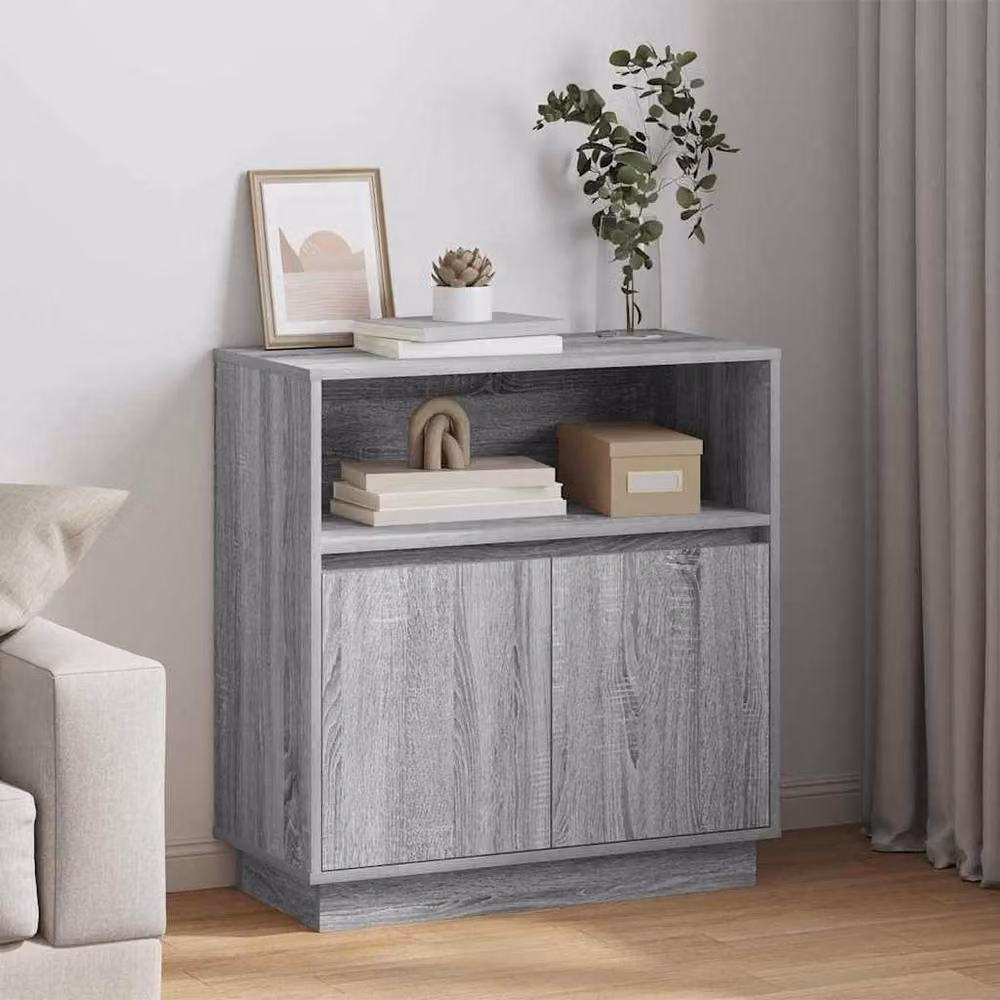 Berkfield Home Modern Grey Sonoma Sideboard with Integrated LED Lighting, W: 75 cm, D: 34.5 cm, H: 71 cm – 2