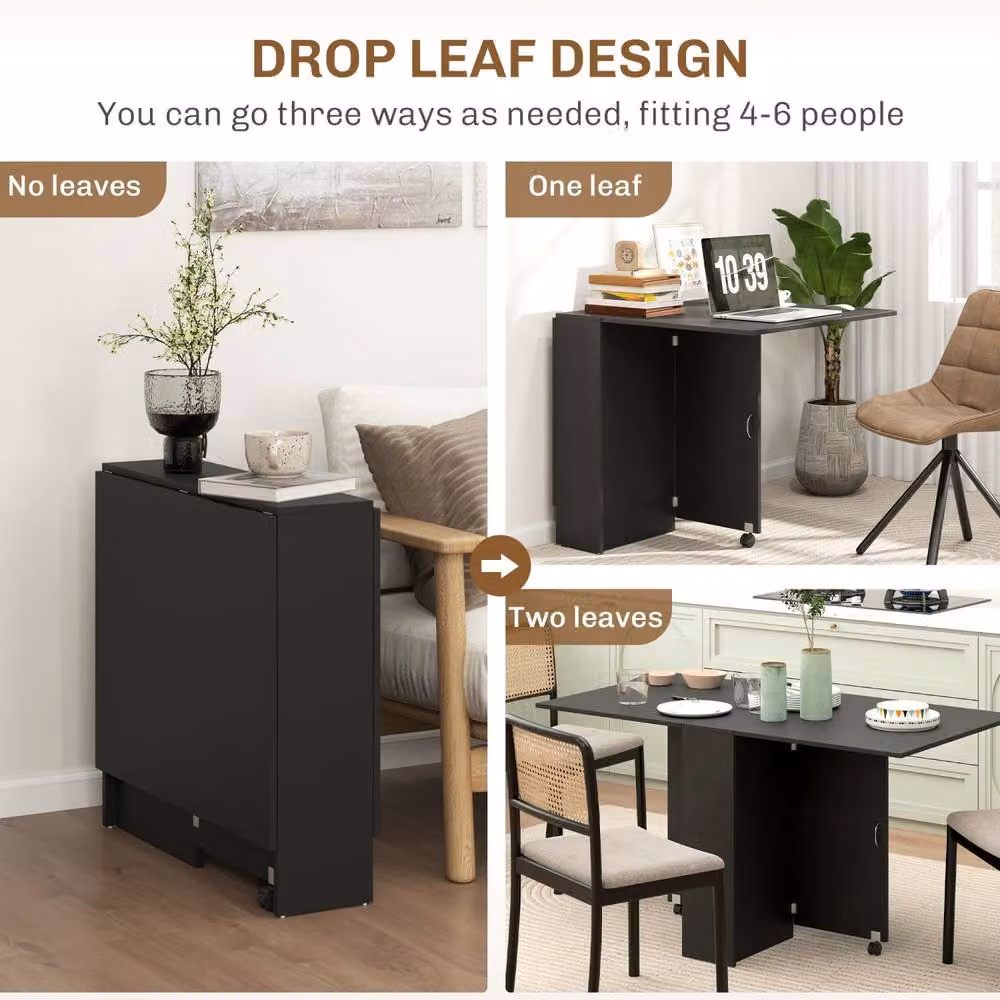 Wyld Haus Kafa Laso Black Drop Leaf Folding Dining Table with Shelves and Castors, W/D/H: 75 x 75 x 75 cm – 5
