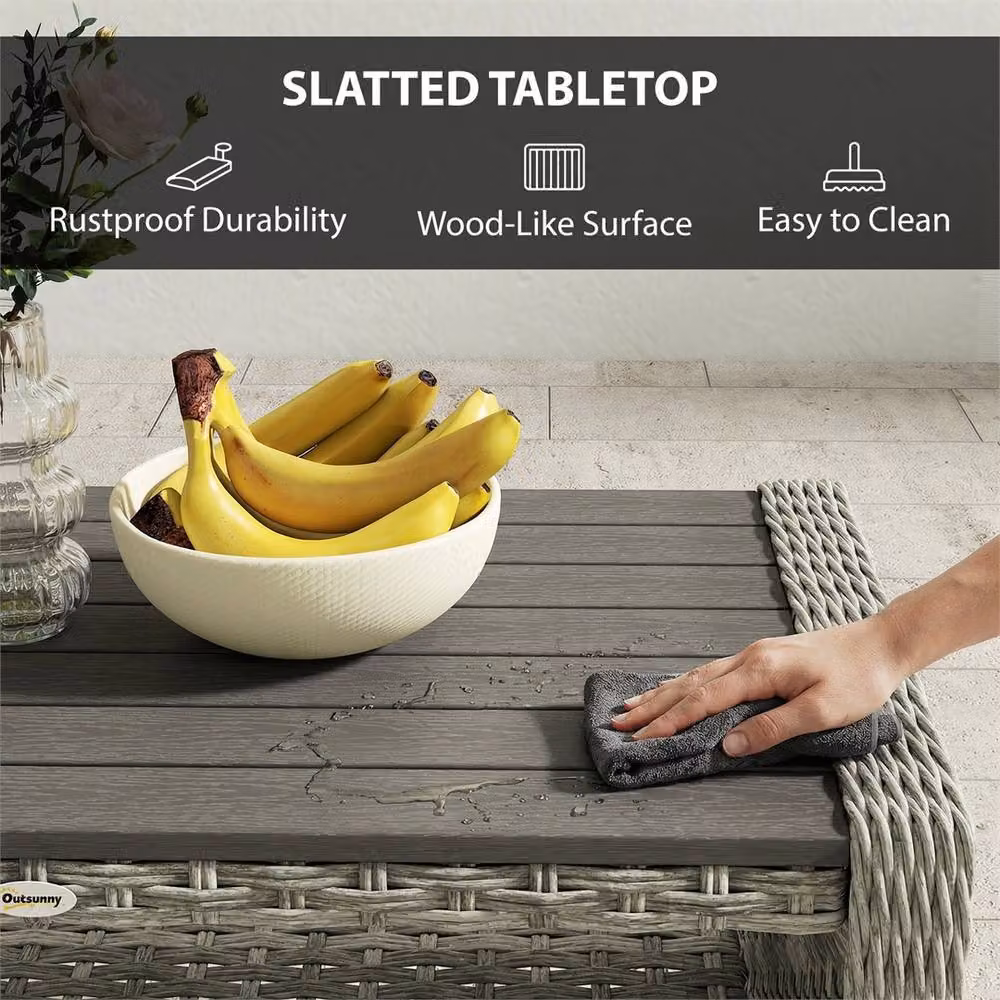 EONLION Grey Rattan Outdoor Side Table with Storage Shelf, W/D/H: 100 x 100 x 45 cm – 4
