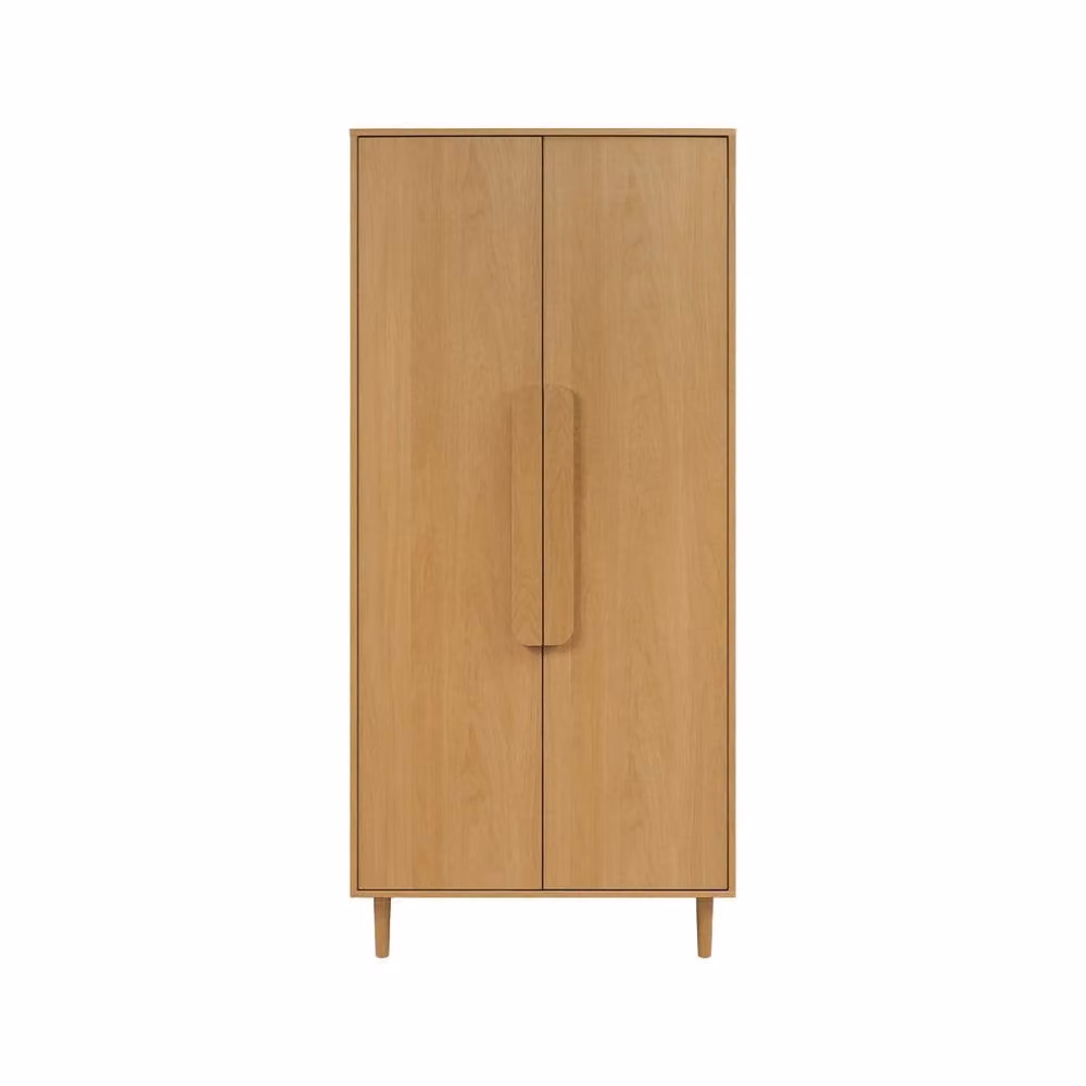 sweeek Brown Wood Effect Wardrobe with 2 Hinged Doors, 1 Hanging Rod and 2 Internal Shelves, H 180 cm x W 80 cm x D 55 cm – 2