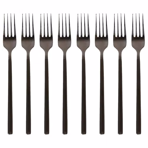 Argon Tableware Stainless Steel Dinner Forks, Black, Pack of 8
