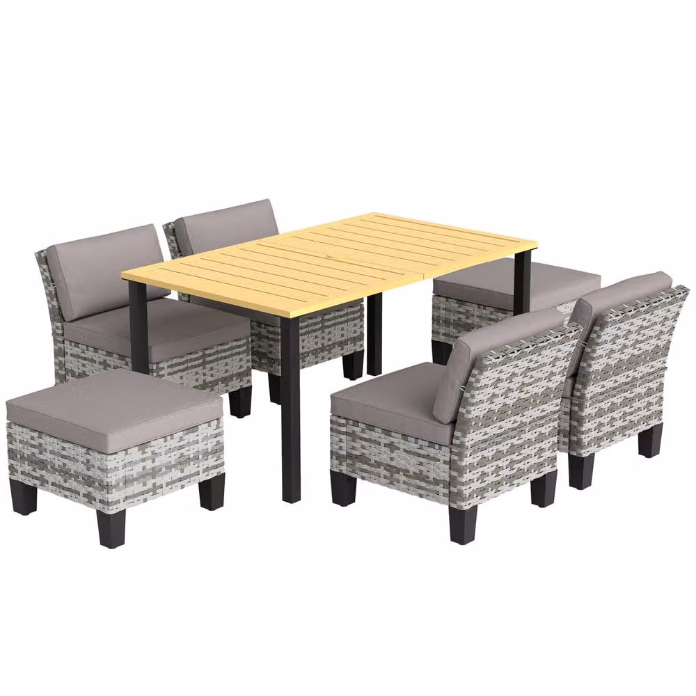 Wyld Haus Luzise Grey 7 Piece Polyrattan Outdoor Dining Set with Rectangular Table – 2