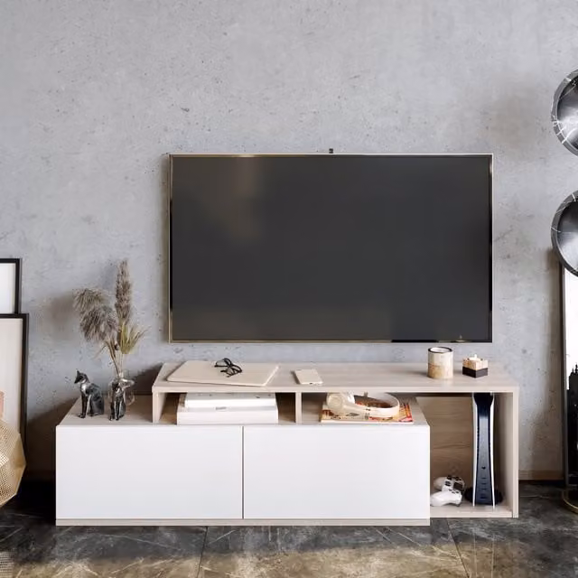Decorotika Modern White Wood TV Unit for Living Rooms