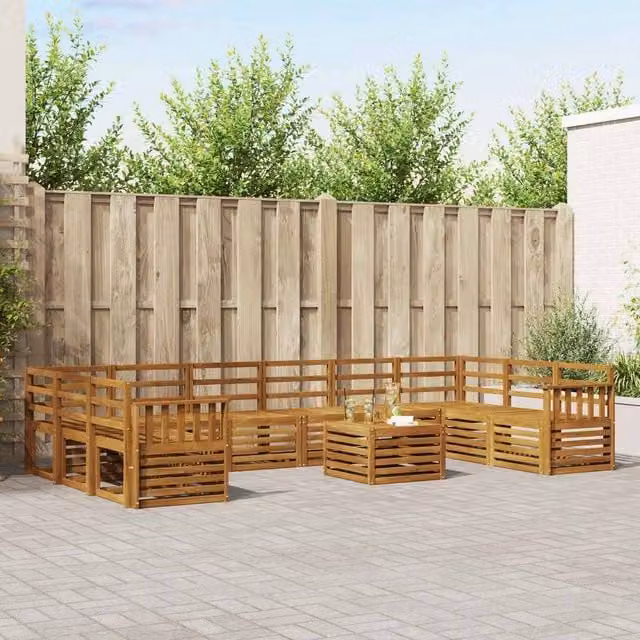 Berkfield Home 11-Piece U-Shape Outdoor Sofa Set in Brown Solid Acacia Wood