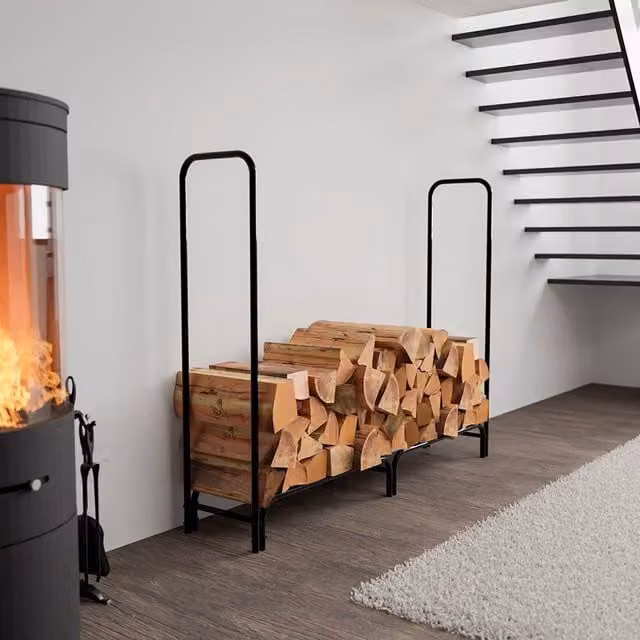 Neo Metal Log Storage Rack with Cover in Matt Black