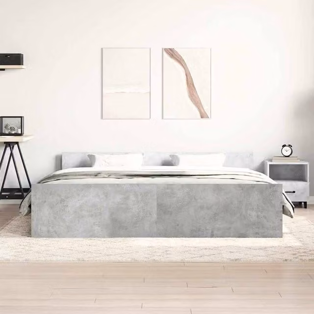 Berkfield Home Durable Bed Frame with Headboard and Footboard in Concrete Grey, W/D/H: 200 x 200 x 50 cm