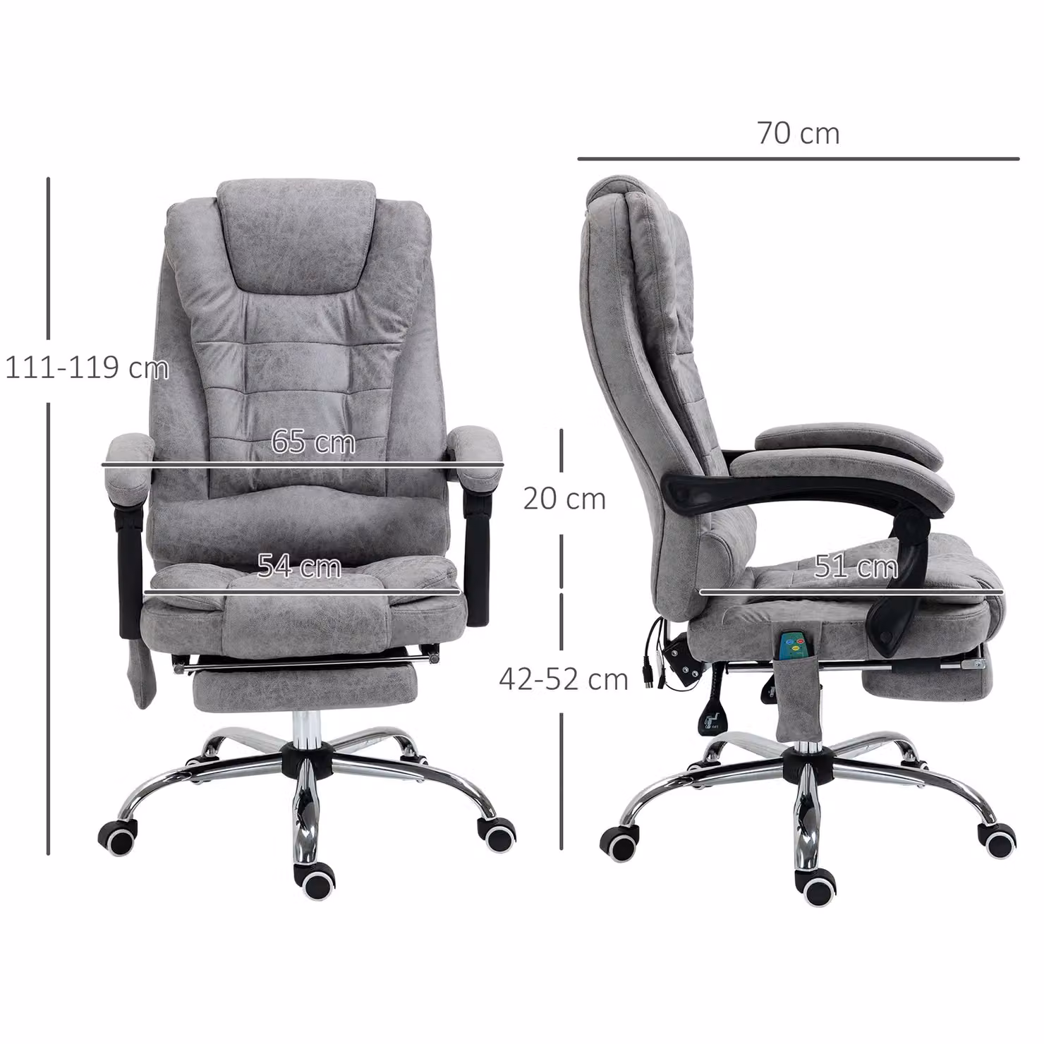 Vinsetto Ergonomic Heated Massage Office Chair in Grey with Microfibre Fabric and Headrest – 3