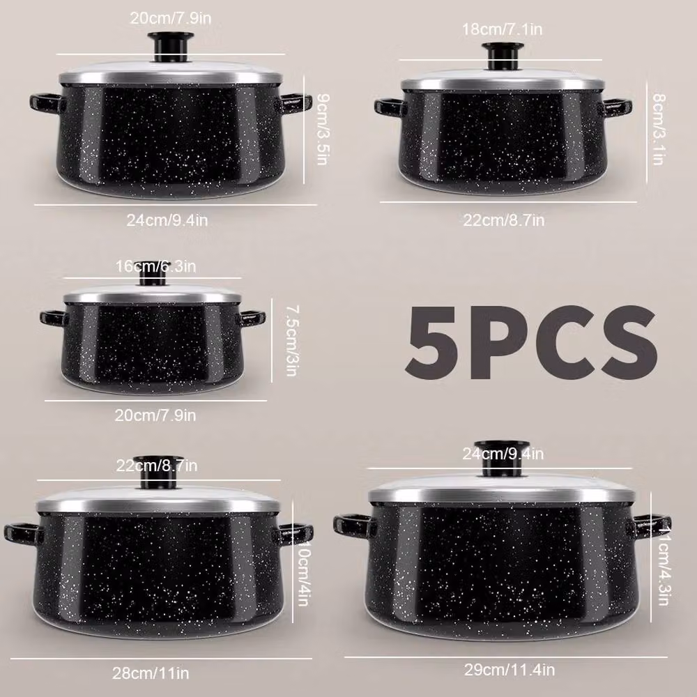 NESTLUNE Set of 5 Black Enamelware Cookware with Lids, Induction Compatible – 2