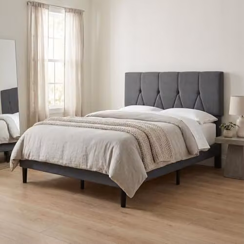 Levede Upholstered Fabric Bed Frame with Headboard in Grey, W/D/H: 140 x 200 cm – 7