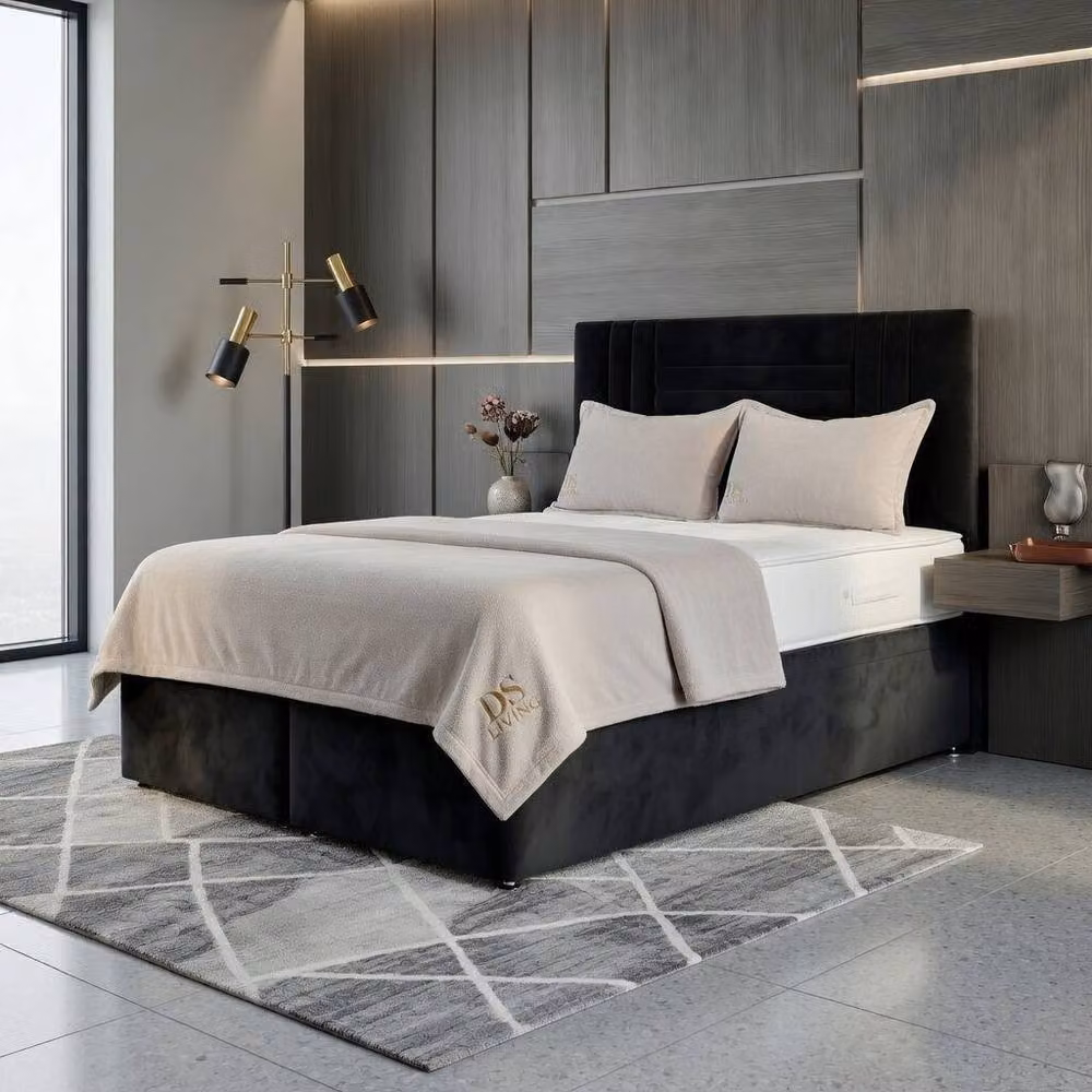 DS Living Orion Black Velvet Upholstered Ottoman Bed, W/D: 200 x 200 cm – 3