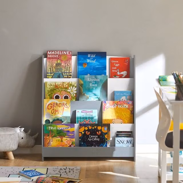 SoBuy Childrens Bookcase and Storage Shelf with 4 Shelves, Grey