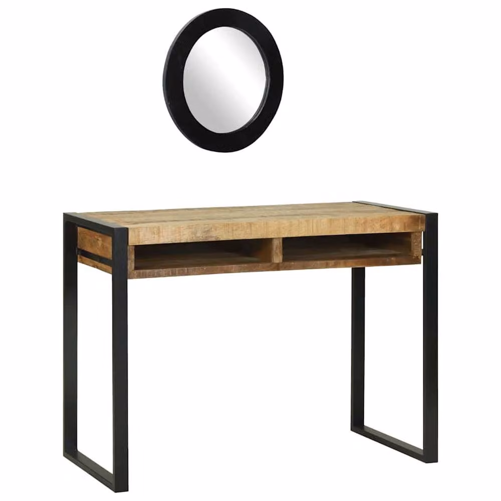 Berkfield Home Rustic Mango Wood Dressing Table with Mirror in Brown, W/D/H: 100 x 50 x 75 cm