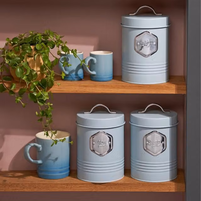 Cooks Professional 3-Piece Stainless Steel Tea, Coffee and Sugar Storage Set in Blue