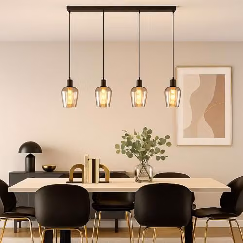Globo Lighting Ryan Bar Pendant Ceiling Light with Black and Grey Smoke Glass Shades, Height: 150 cm – 2