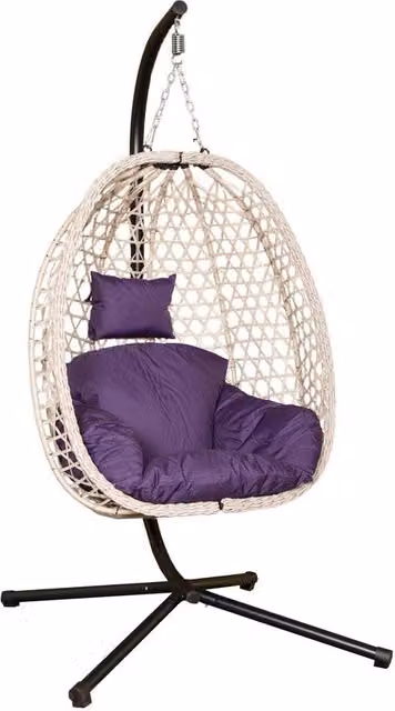 Samuel Alexander Hanging Garden Rattan Egg Chair with Powder Coated Steel Frame, Cushions and Waterproof Cover in Blue and Purple, W/D/H: 196 x 136 x 136 cm – 4