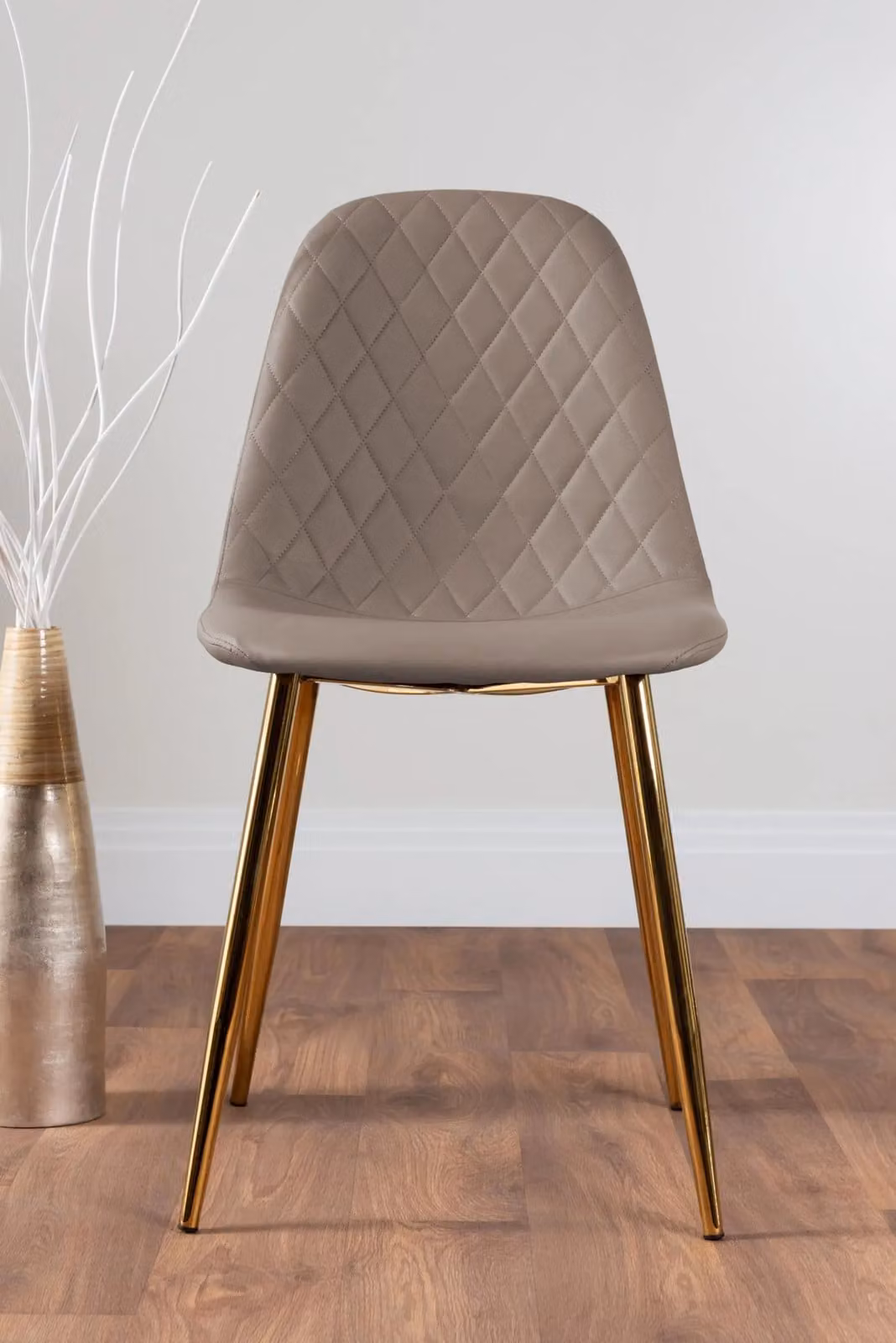 FurnitureboxUK Novara Round Glass Dining Table with 4 Corona Gold Dining Chairs in Beige – 2