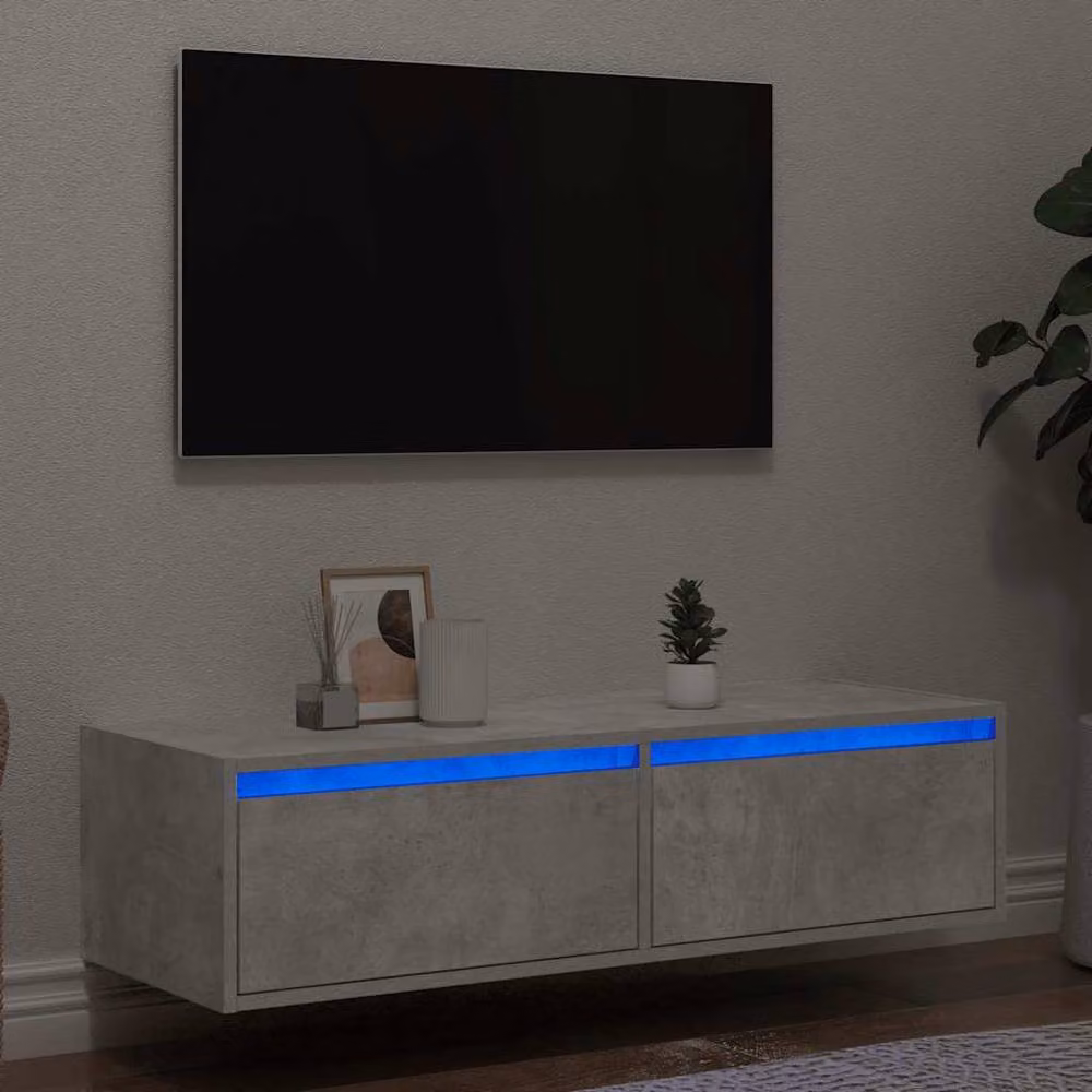 Berkfield Home Modern TV Cabinet with LED Lights in Concrete Grey, W: 100 cm, D: 35.5 cm, H: 25 cm – 2