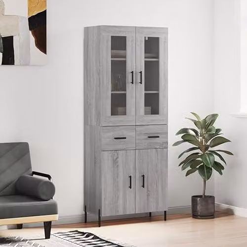 vidaXL Modern Grey Sonoma Highboard with Hinged Doors and Internal Drawers, W/D/H: 69.5 x 34 x 180 cm – 2