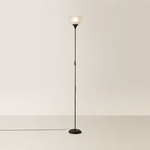 ValueLights Dalby Modern Copper and Black Uplighter Floor Lamp with White Glass Shade – 1