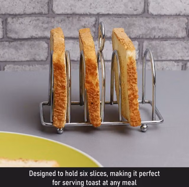 Buckingham 6 Slice Toast Rack in Silver Metal, Width: 14.5 cm