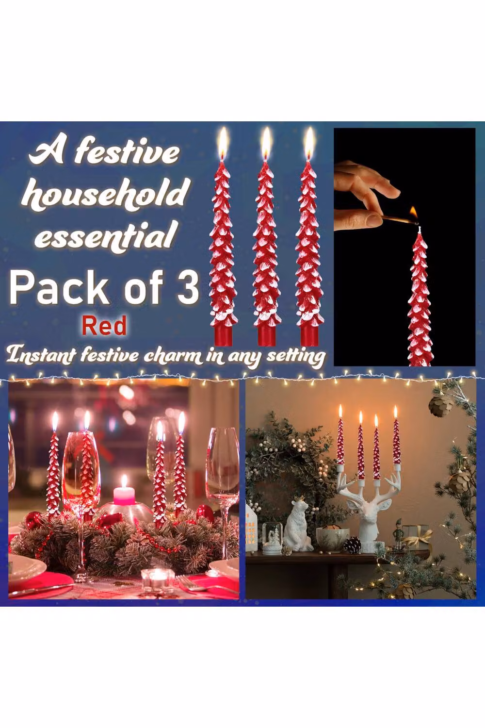 Deco Express Christmas Tree Dinner Candle Set in Red and White – 9