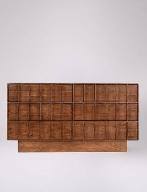 Swoon Sandon Acacia Wood 6 Drawer Chest in Medium Brown with Soft Close Drawers