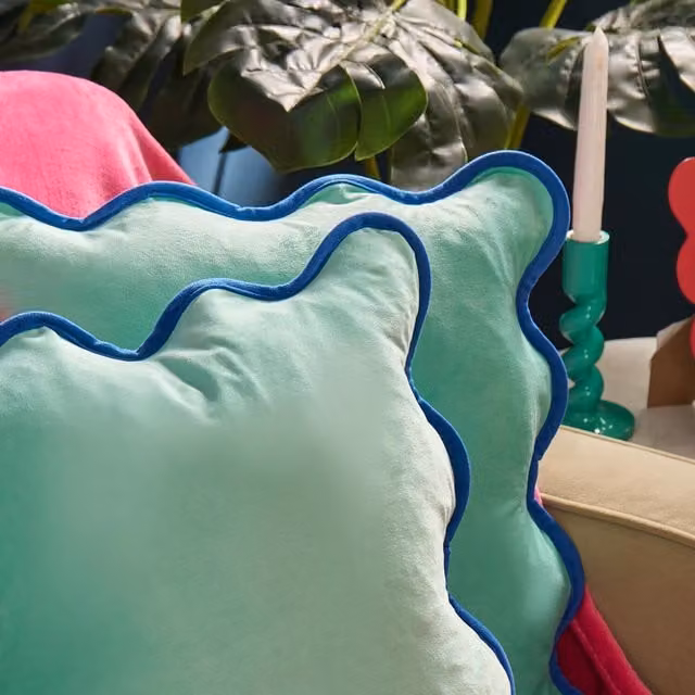 OHS Matte Velvet Scallop Edge Cushion Covers in Petrol Blue, Set of 4, 45 cm