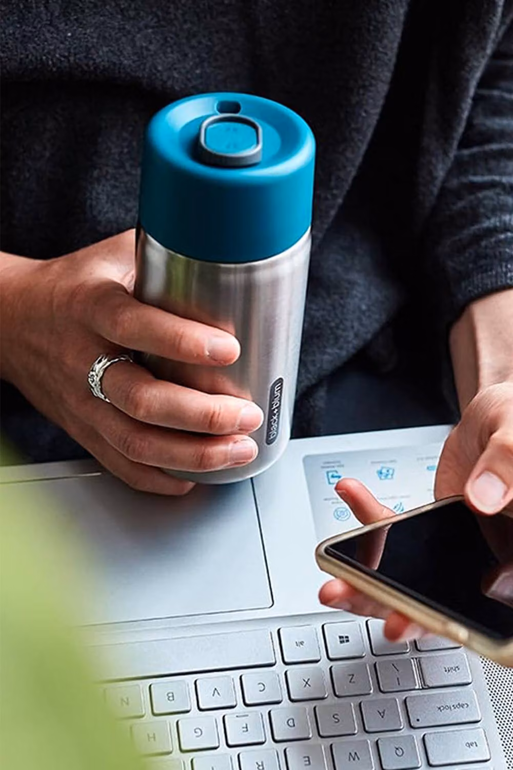 Black + Blum Set of 2 Stainless Steel Insulated Double Walled Travel Mugs with Lids, 340ml, Orange and Blue – 3