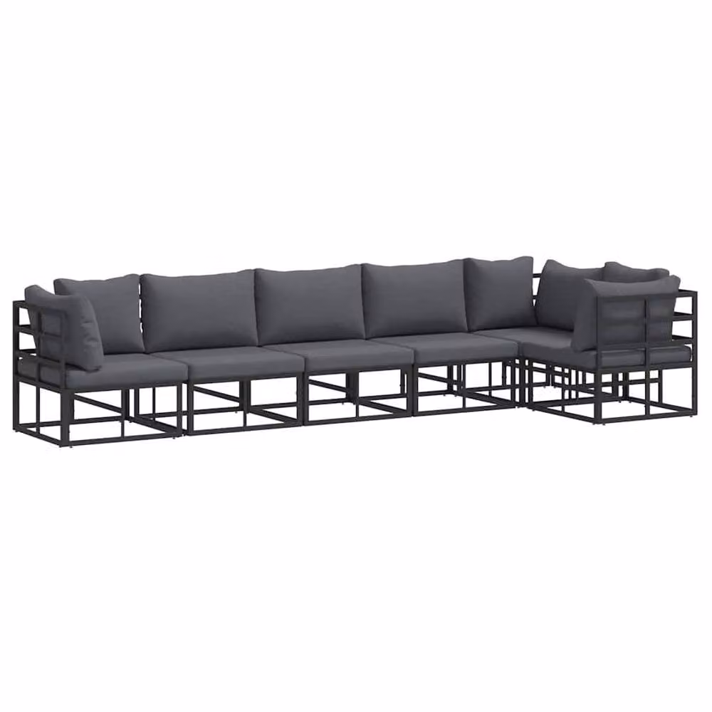 Berkfield Home 6-Piece L-Shape Garden Sofa Set with Upholstered Cushions and Pillows in Black Powder Coated Aluminium – 2