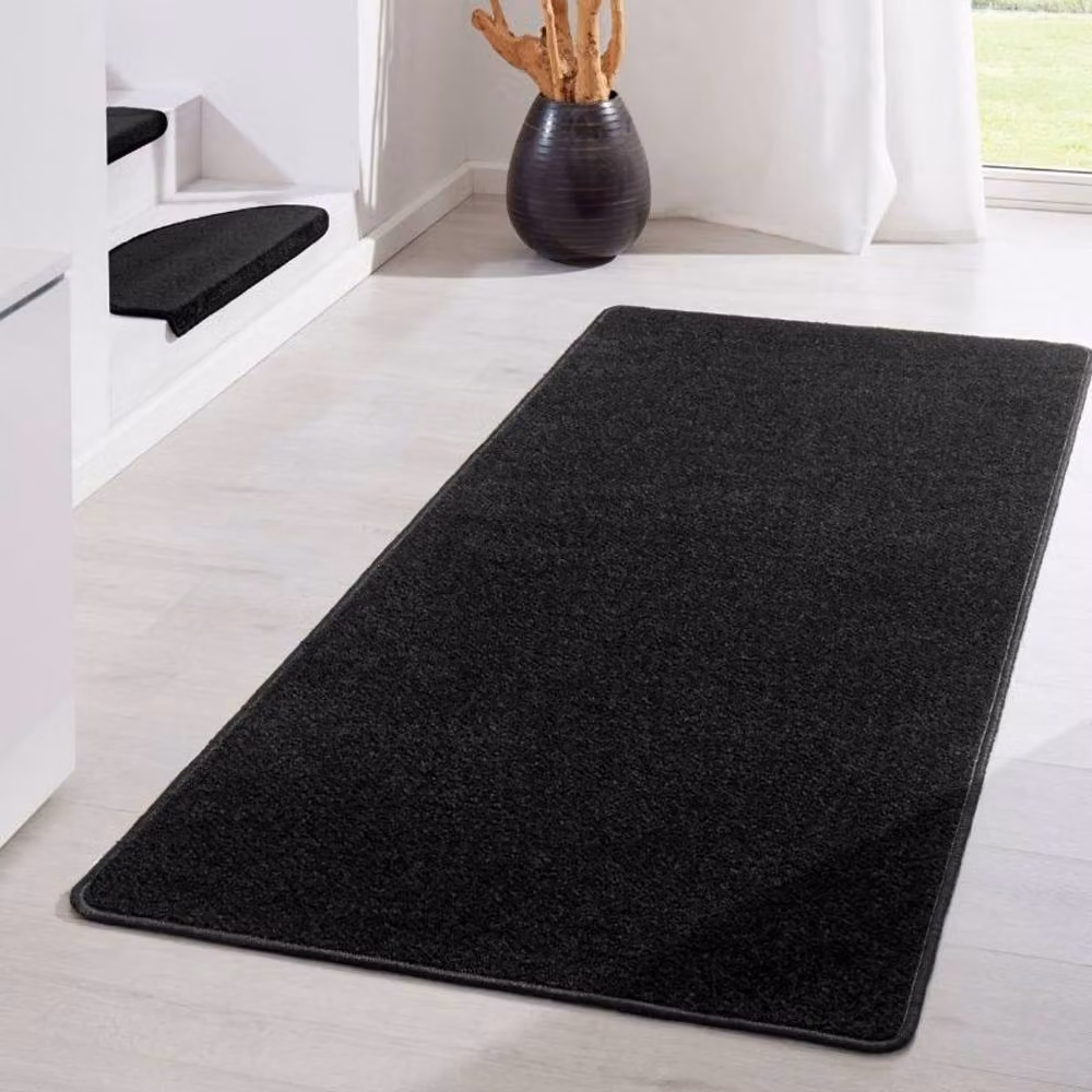 THE RUGS Modern Plain Black Polypropylene Area Rug, W: 80 cm, L: 200 cm – 6