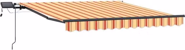Berkfield Home Manual Retractable Wall-Mounted Folding Arm Awning with LED, Yellow and Orange Striped, W: 350 cm, D: 250 cm