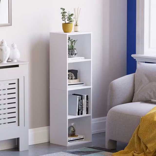 Vida Designs Oxford 4 Tier Cube Bookcase, White Modern MDF Shelving Unit