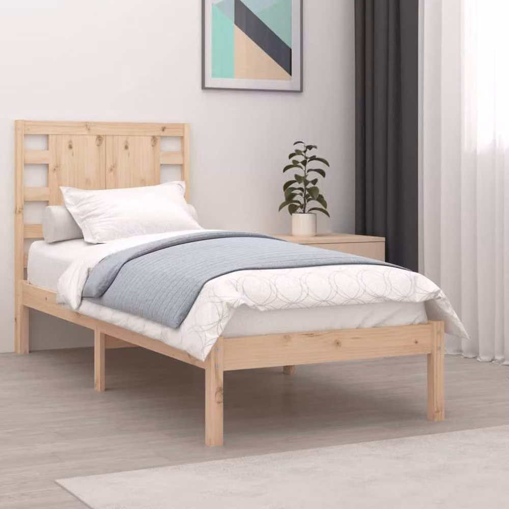 Berkfield Home Solid Wood Pine Bed Frame in Beige, W/D/H: 90 x 200 cm – 2